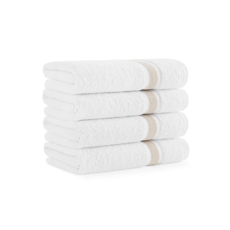 Monarch Brands Aegean Recycled Hand Towels 18in x 30in - Stripe, Beige, 4PK P-HT-RT-1830-BG